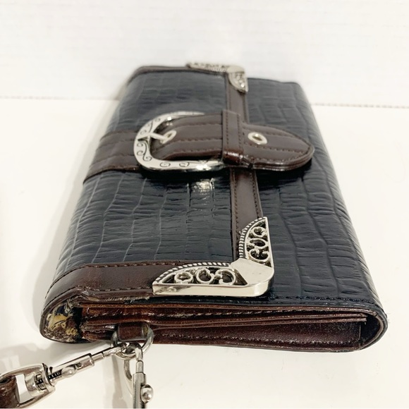 Unbranded Black Brown Croc Embossed Clutch Wristlet Mini Shoulder Bag Wallet - Picture 5 of 16